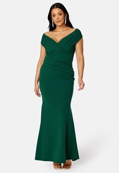 Goddiva Curve Bardot Pleat Maxi Dress Emerald
 bubbleroom.dk