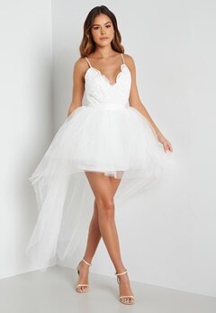 Goddiva Lace Bodice High Low Dress White bubbleroom.dk