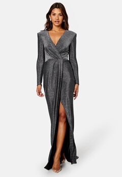 Goddiva Long Sleeve Glitter Maxi Dress Black/Silver
 bubbleroom.dk