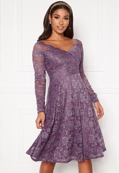 Goddiva Long Sleeve Lace Dress Dusty Lavender bubbleroom.dk