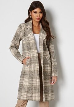 Happy Holly Corinne checked coat Beige / Checked bubbleroom.dk