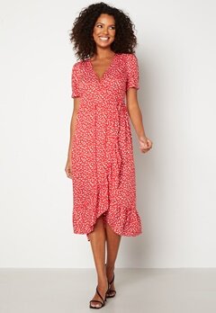 Happy Holly Evie puff sleeve wrap dress Red / Patterned bubbleroom.dk