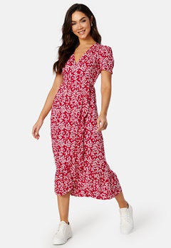 Happy Holly Evie puff sleeve wrap dress Red / Patterned bubbleroom.dk