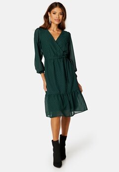 Happy Holly Linn midi Long Sleeve Dress Dark green / Dotted bubbleroom.dk