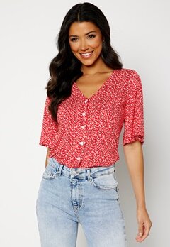 Happy Holly Malini button frill top Red / Floral bubbleroom.dk
