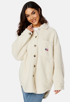 TOMMY JEANS Timeless Sherpa Overshirt YBH Ancient White
 bubbleroom.dk