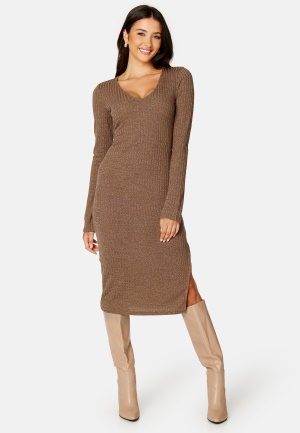 BUBBLEROOM Winter deep V-neck dress Brown - Bubbleroom