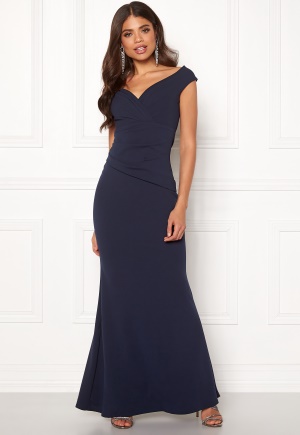 bardot pleat maxi dress