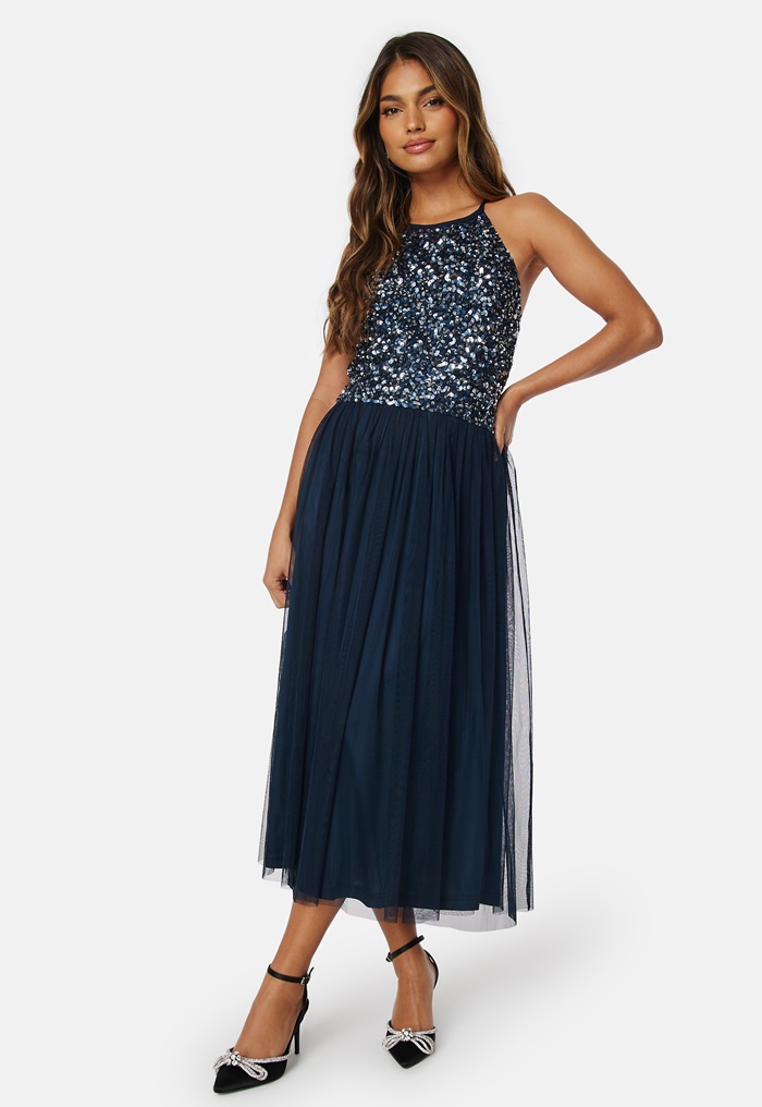 High neck sequin midi dress hotsell