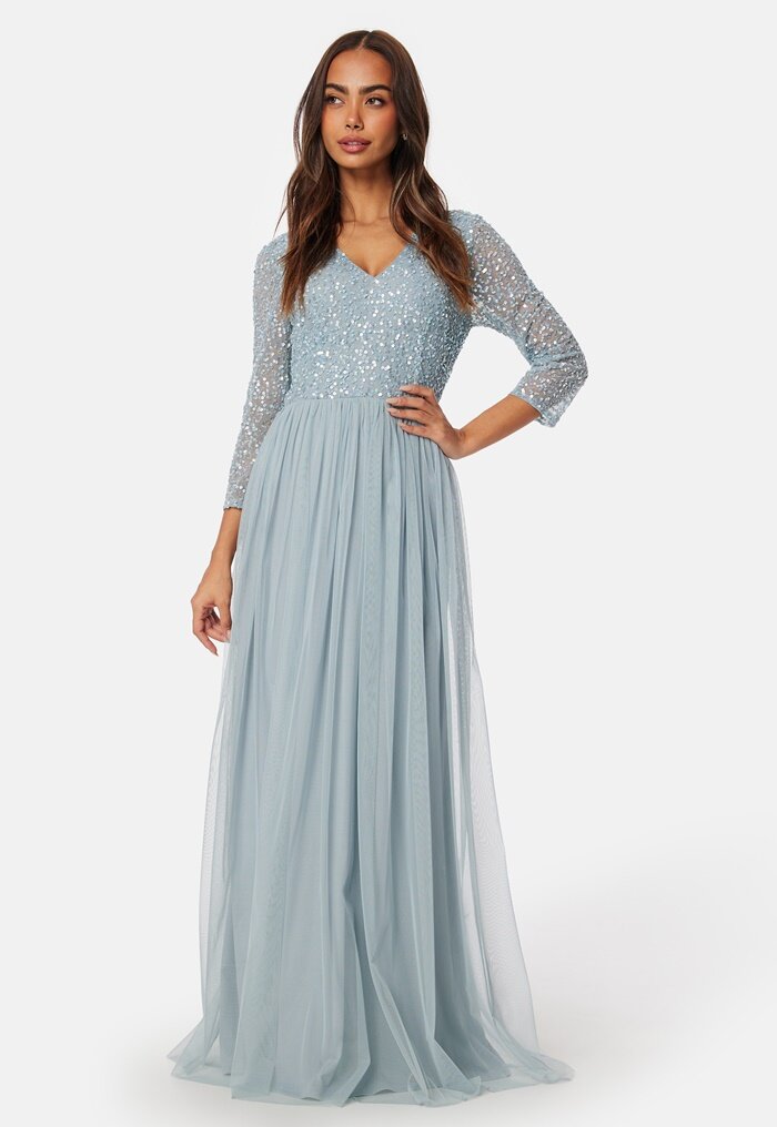 AngelEye Long Sleeve Sequin Bodice Maxi Dress