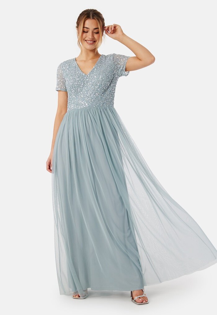 AngelEye Short Sleeve Sequin Embellished Maxi Dress