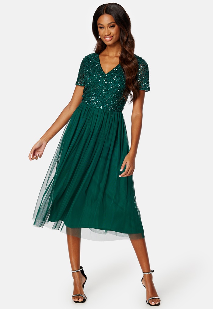 AngelEye Short Sleeve Sequin Embellished Midi Dress