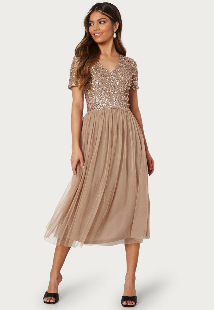 AngelEye Short Sleeve Sequin Embellished Midi Dress