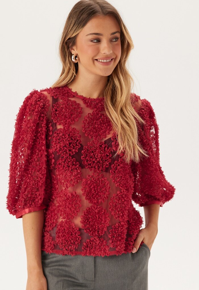 BUBBLEROOM 3D Flower Puff Sleeve Blouse