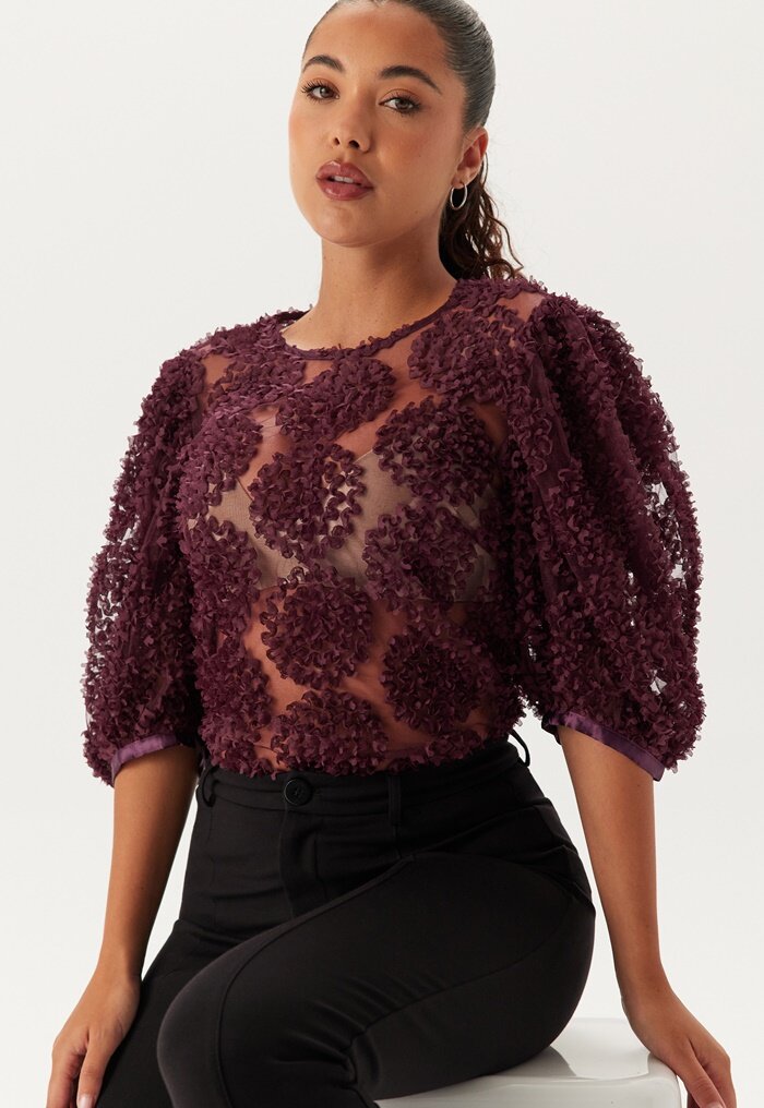 BUBBLEROOM 3D Flower Puff Sleeve Blouse