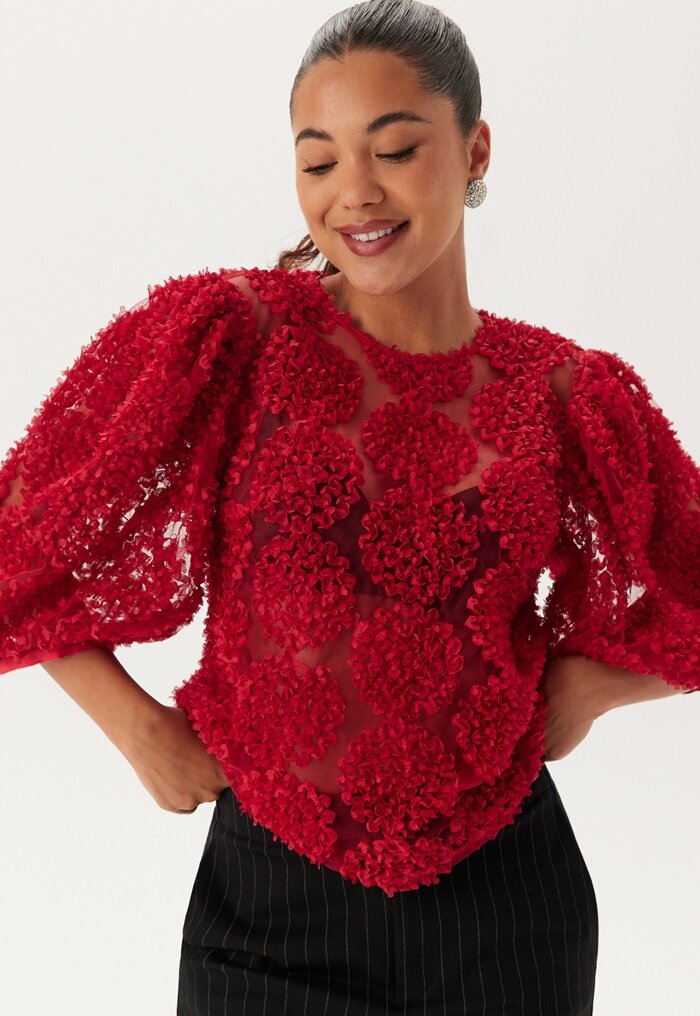 BUBBLEROOM 3D Flower Puff Sleeve Blouse