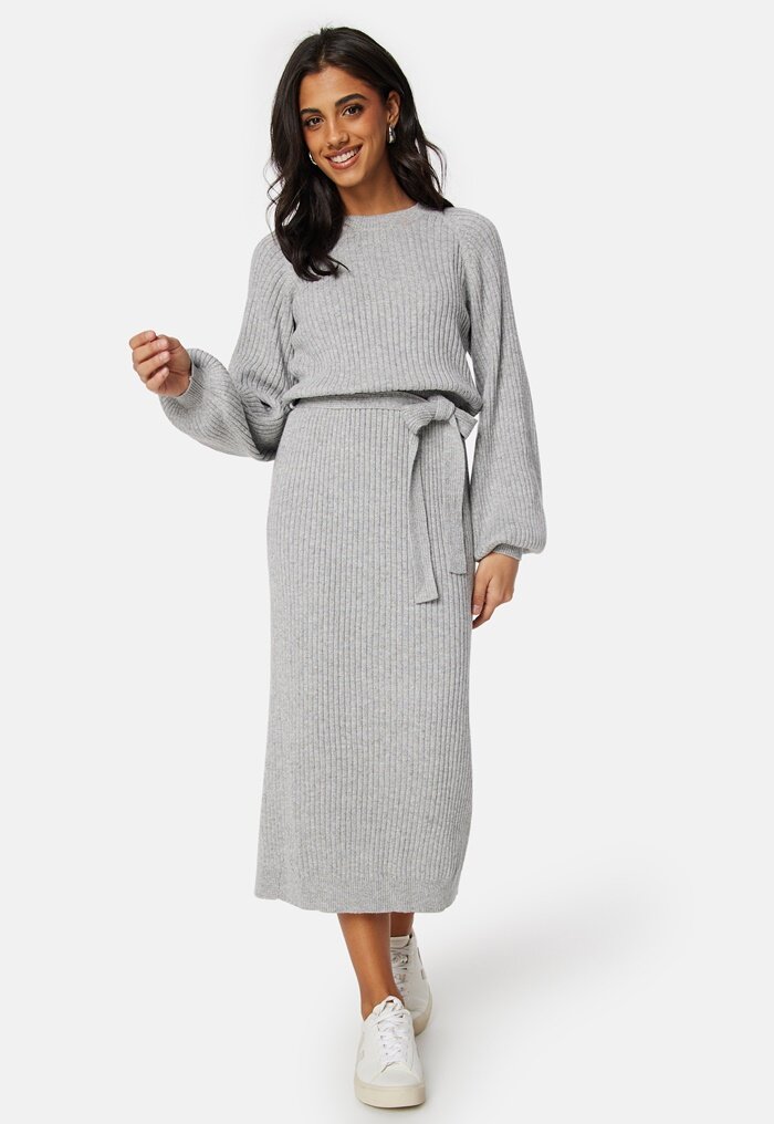 BUBBLEROOM Round Neck Rib Knitted Midi Dress 