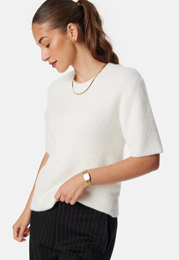 BUBBLEROOM Fluffy Knitted Short Sleeve Sweater