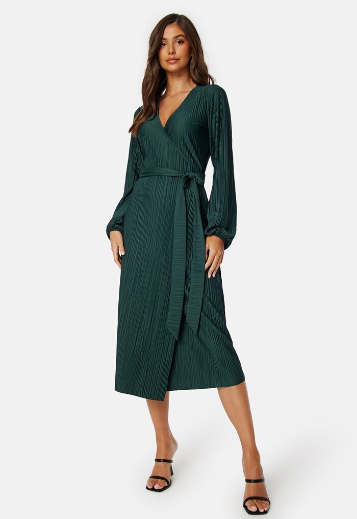 BUBBLEROOM Pleated Wrap Midi Dress