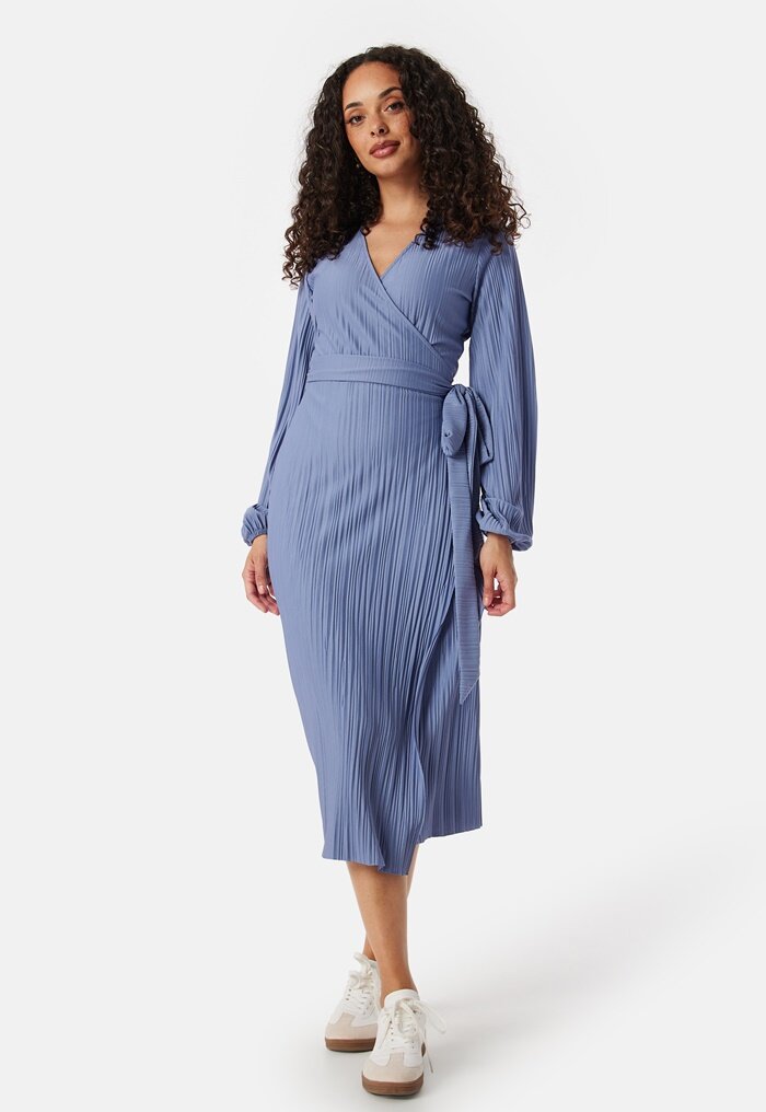 BUBBLEROOM Pleated Wrap Midi Dress