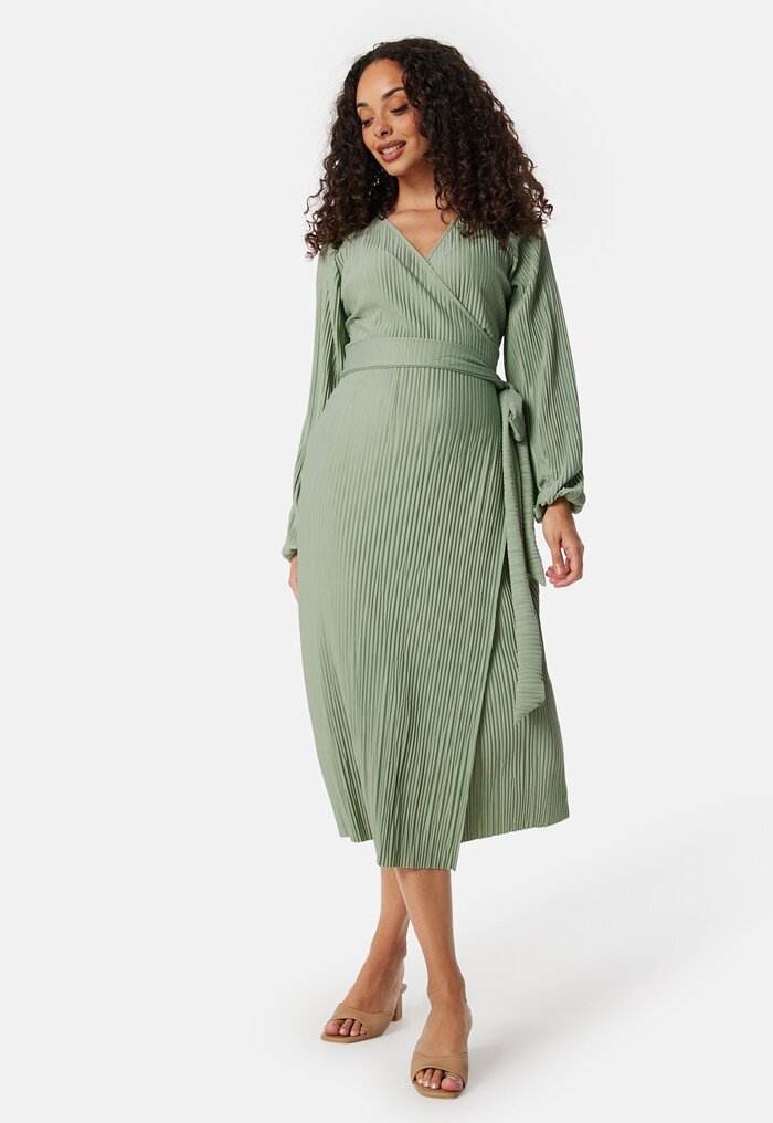 BUBBLEROOM Pleated Wrap Midi Dress