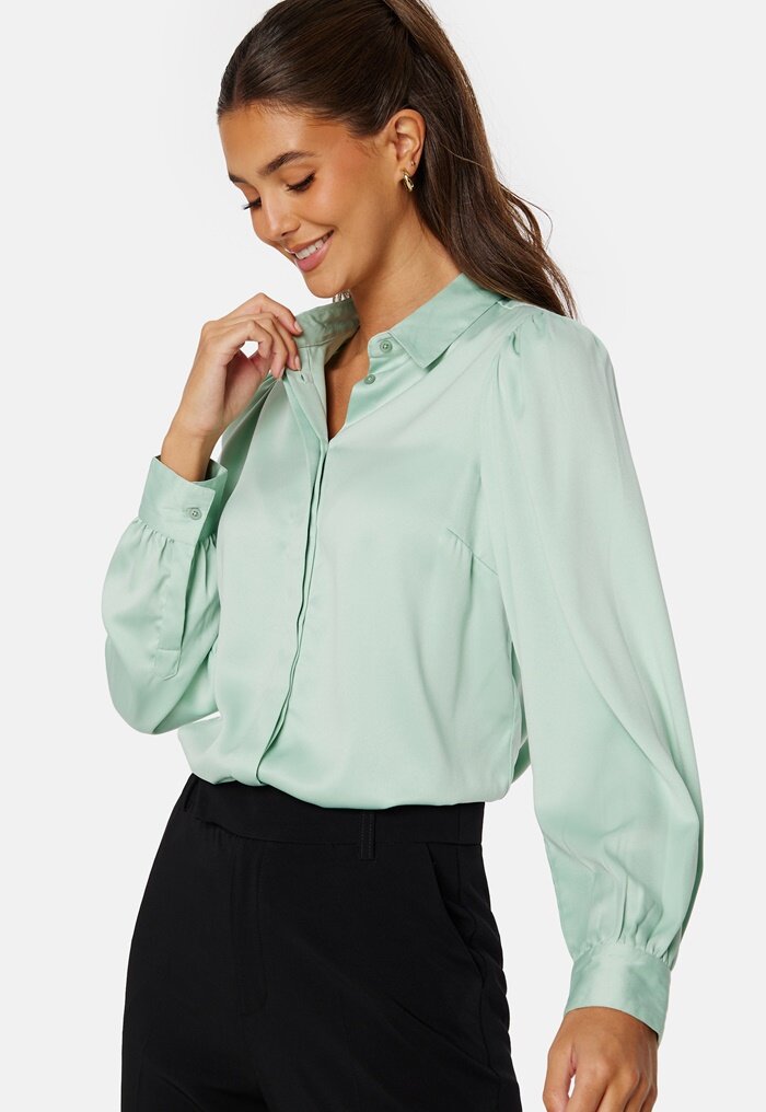 BUBBLEROOM Satin Puff Sleeve Shirt