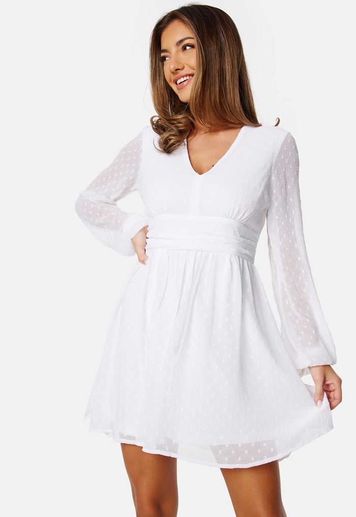 Bubbleroom Occasion Dotted Tie Back L/S Chiffon Dress