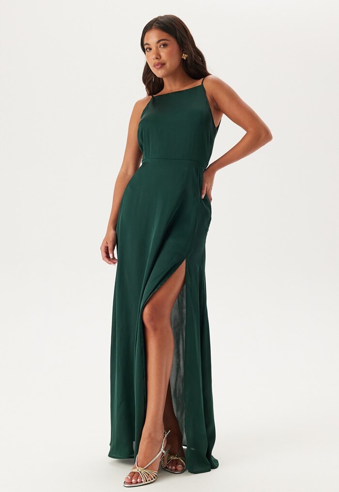 Bubbleroom Occasion Drapy-Back Slit Satin Gown