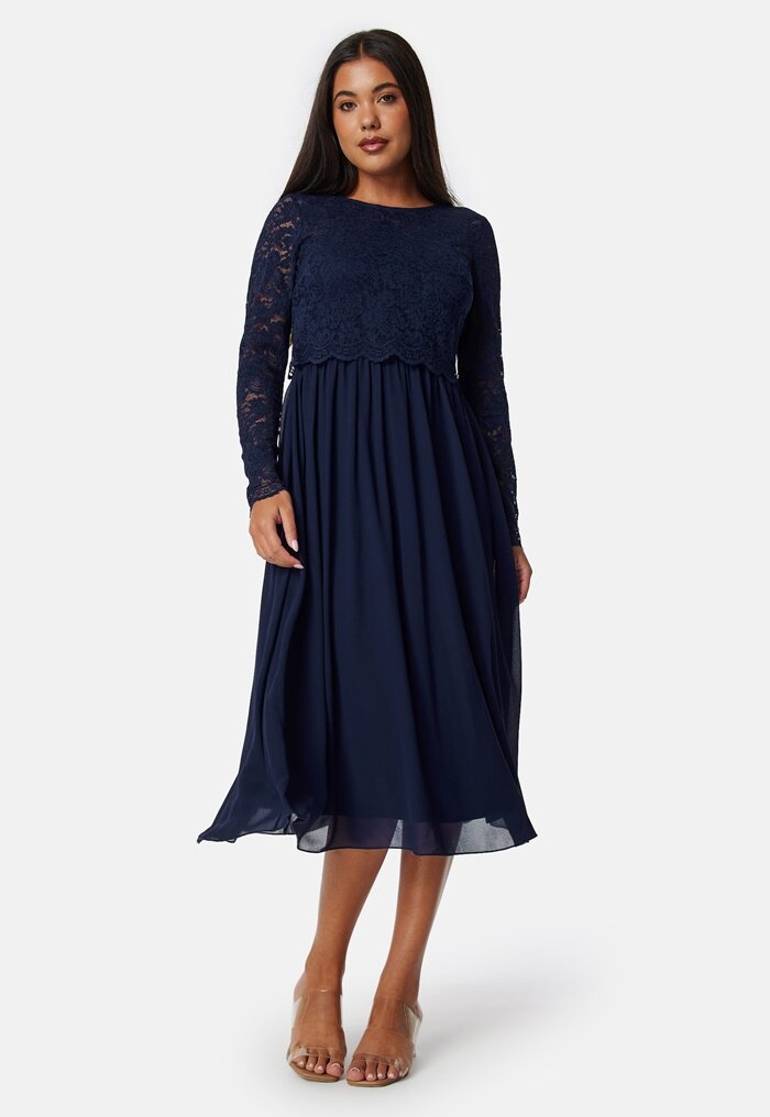 Bubbleroom Occasion Lace Long Sleeve Midi Dress