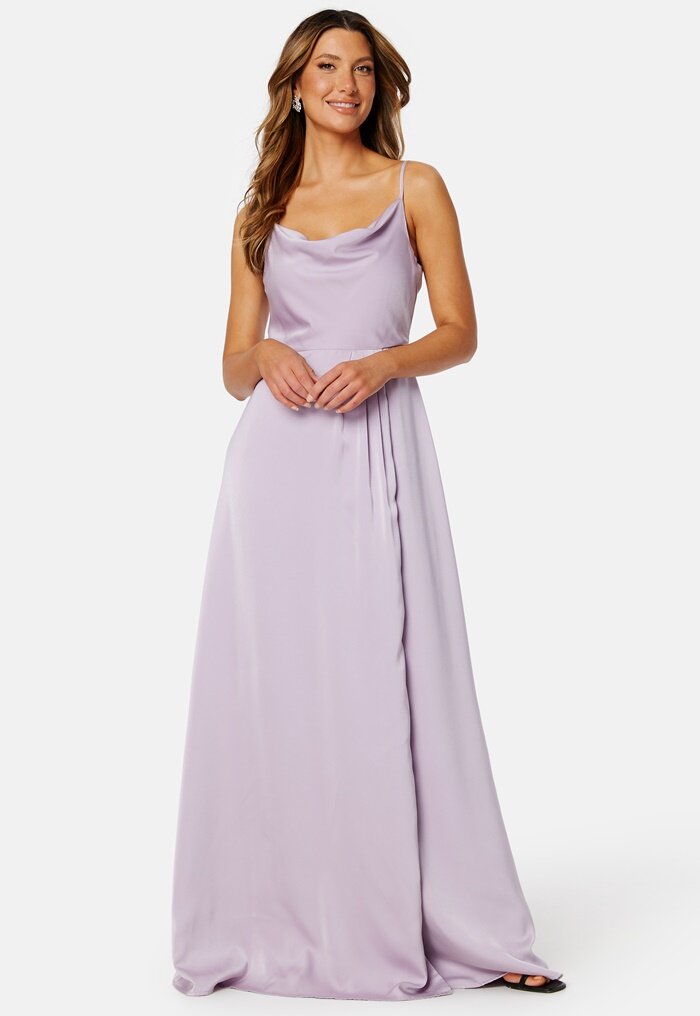 Bubbleroom Occasion Waterfall High Slit Satin Gown