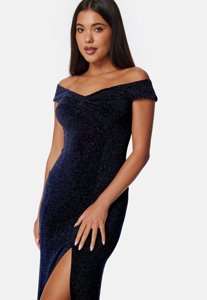 Bubbleroom Occasion Sparkling Twist Off Shoulder Gown