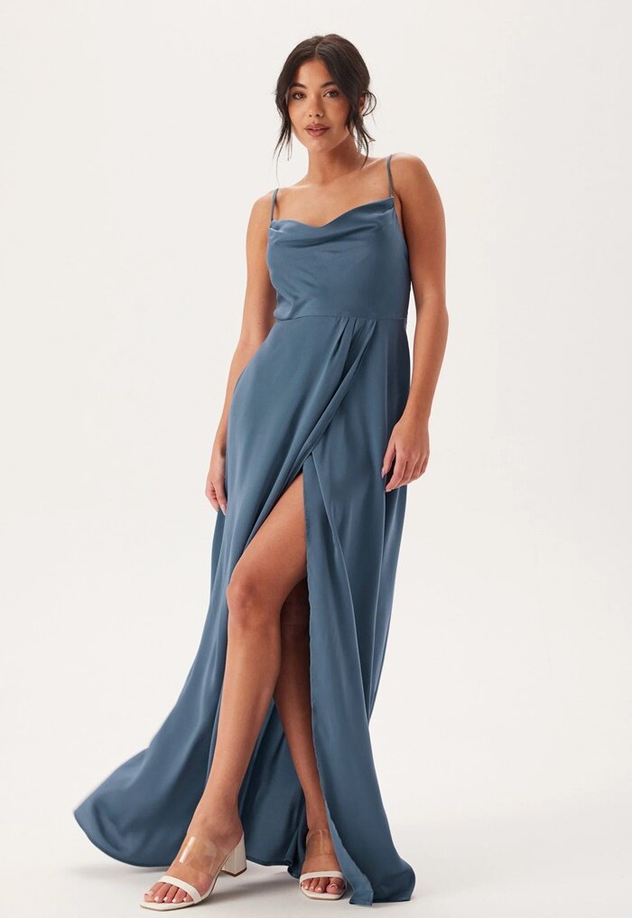 Bubbleroom Occasion Waterfall Slit Satin Gown