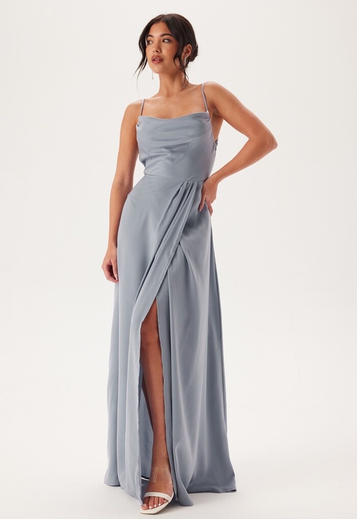 Bubbleroom Occasion Waterfall Slit Satin Gown