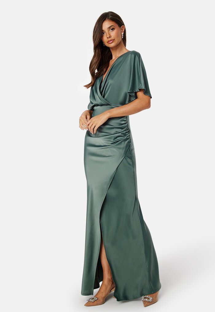 Bubbleroom Occasion Wrap Satin Gown