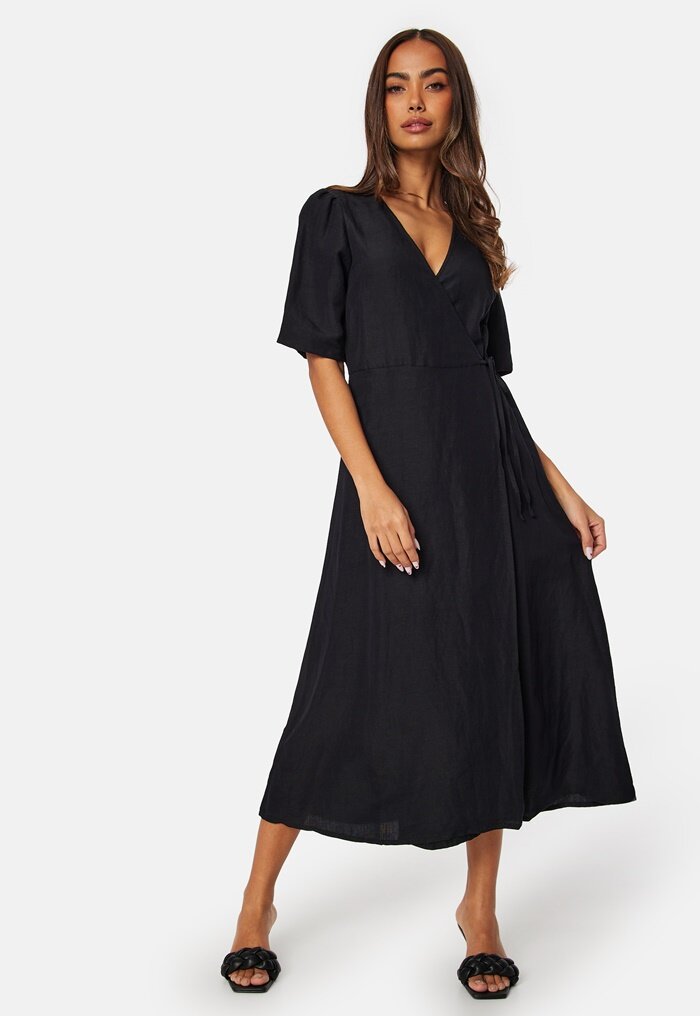 BUBBLEROOM Linen Blend Wrap Dress