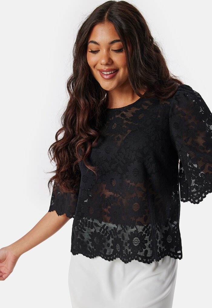 BUBBLEROOM Round Neck Lace Blouse