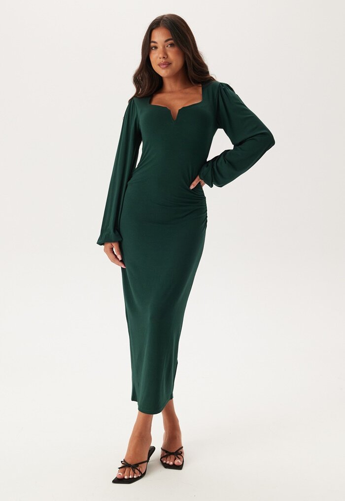 BUBBLEROOM Square V-neck puff sleeve midi dress