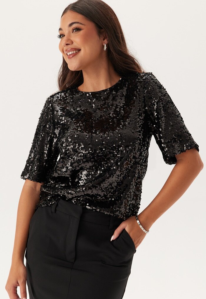 BUBBLEROOM Sequin Short Sleeve Top