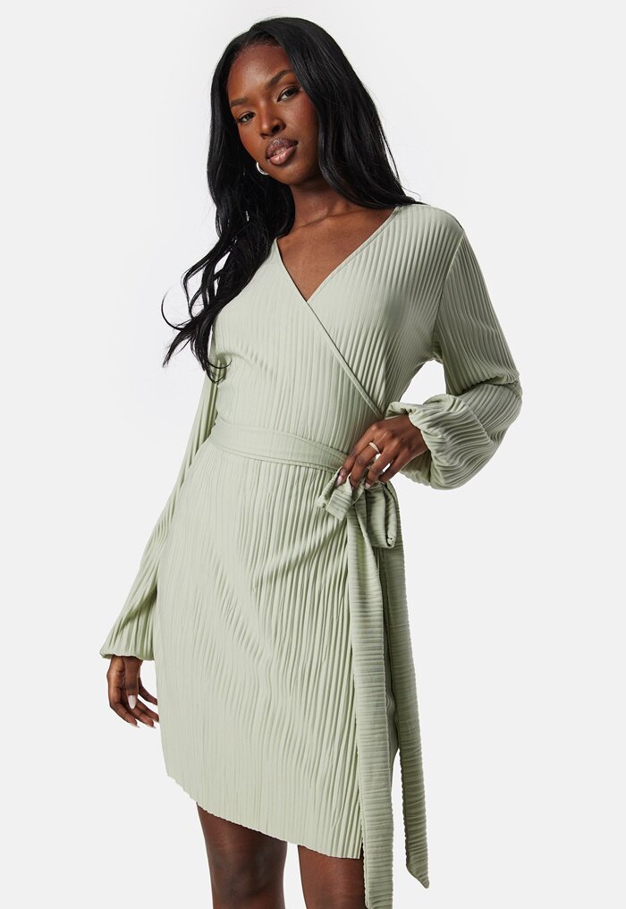 BUBBLEROOM Pleated Wrap Short Dress