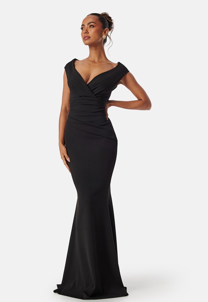 Goddiva Bardot Pleat Maxi Dress