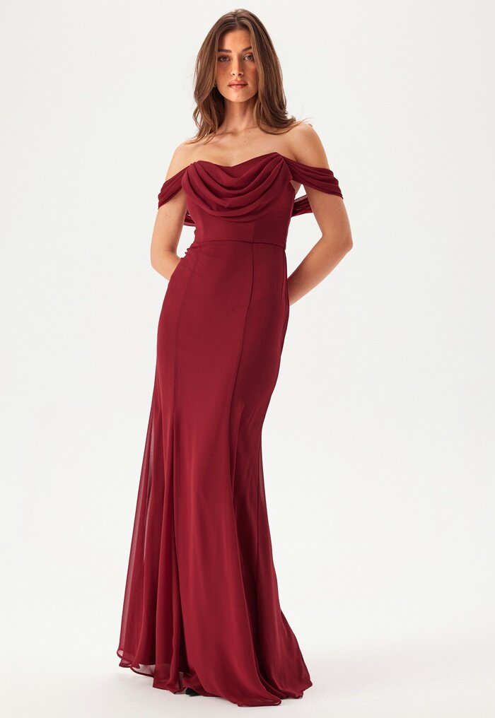 Goddiva Chiffon Off Shoulder Maxi Dress