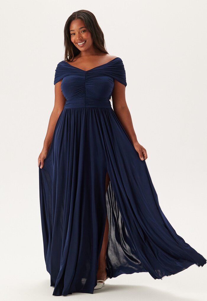 Goddiva Curve Bardot Rouched Maxi With Split