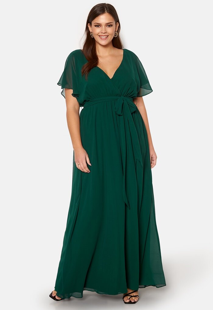 Goddiva Curve Flutter Sleeve Chiffon Maxi Curve Dress