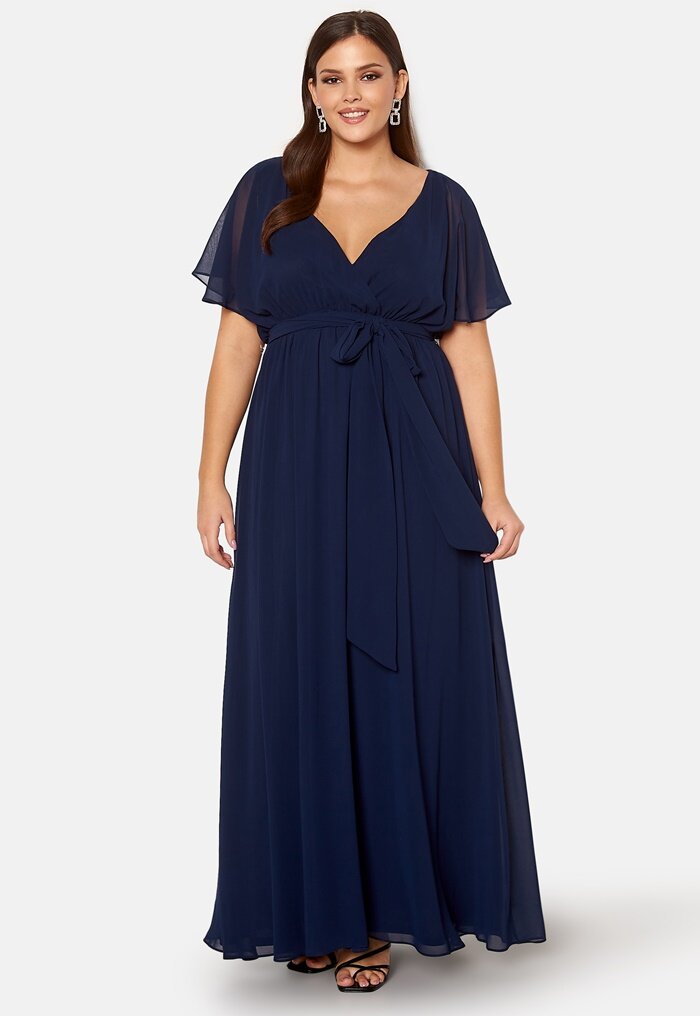 Goddiva Curve Flutter Sleeve Chiffon Maxi Curve Dress