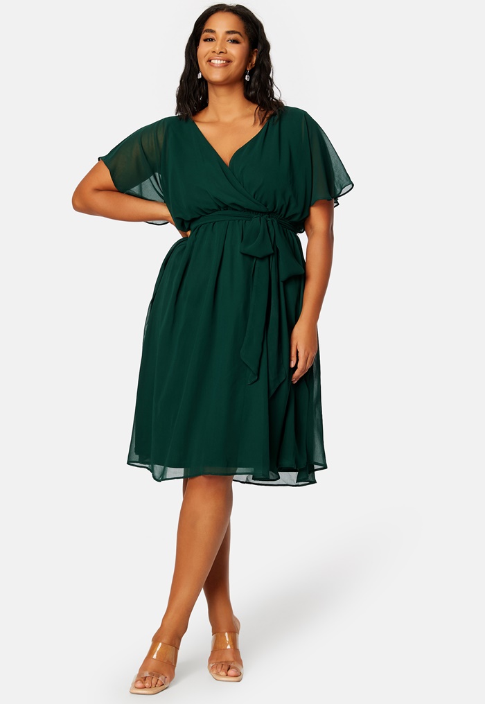 Goddiva Curve Flutter Sleeve Chiffon Midi Dress