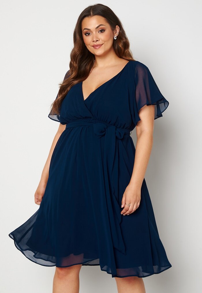 Goddiva Curve Flutter Sleeve Chiffon Midi Dress