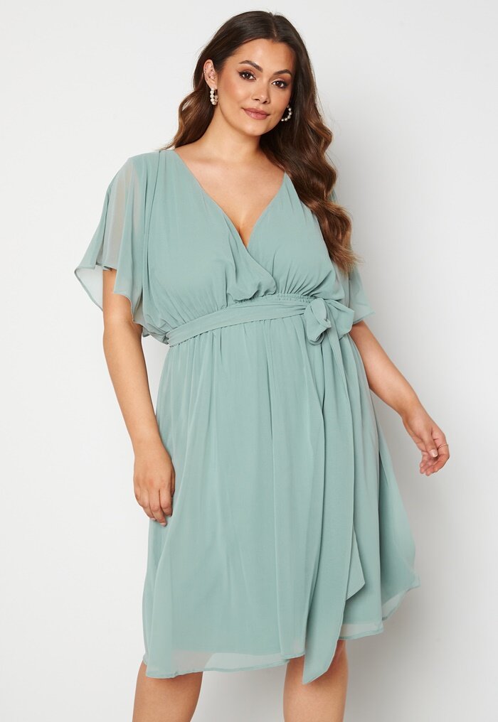 Goddiva Curve Flutter Sleeve Chiffon Midi Dress