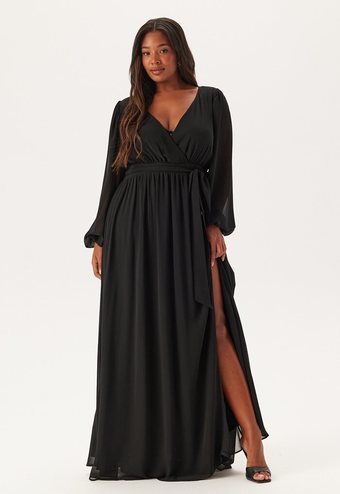 Goddiva Curve Long Sleeve Chiffon Maxi Curve Dress