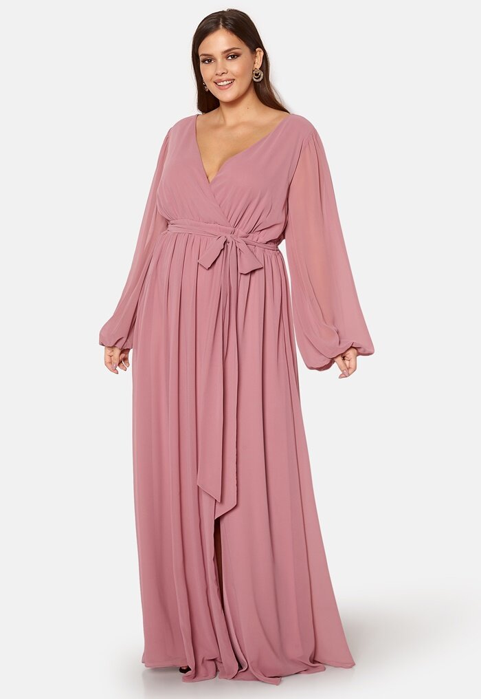 Goddiva Curve Long Sleeve Chiffon Maxi Curve Dress