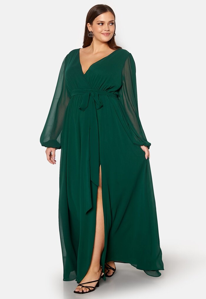 Goddiva Curve Long Sleeve Chiffon Maxi Curve Dress